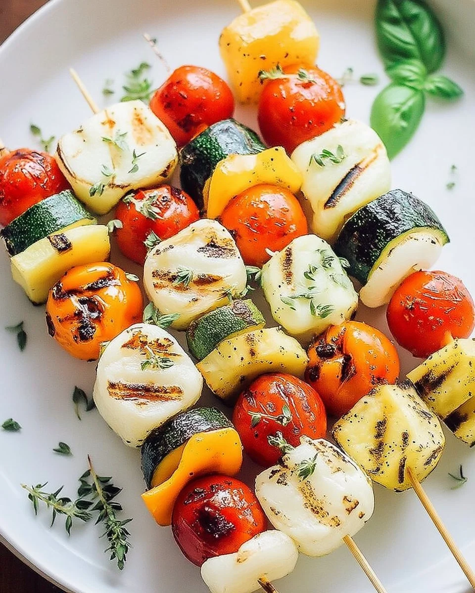 Brochettes de légumes grillés au fromage fondant