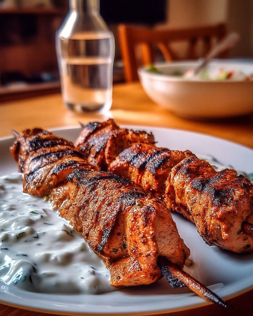 Brochettes d’agneau grillé & sauce au yaourt