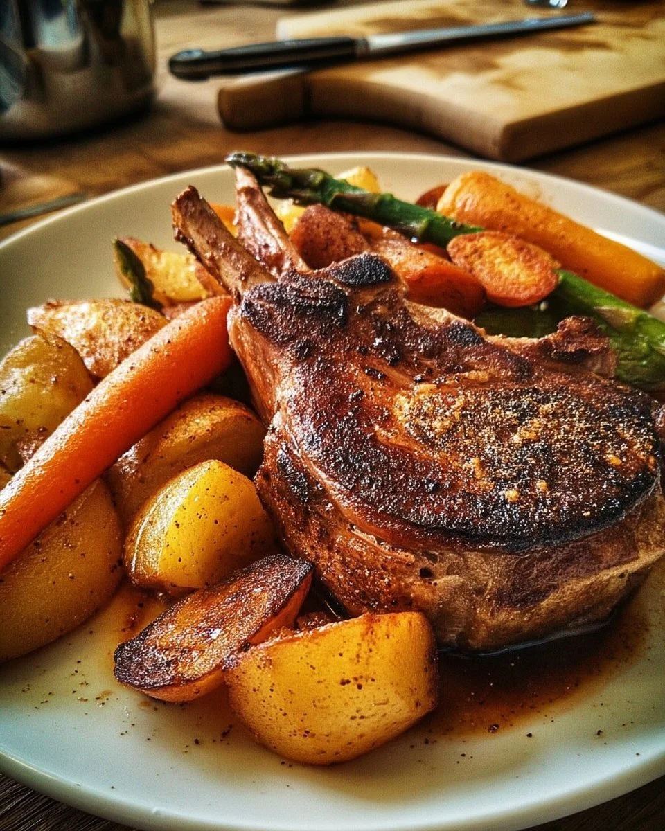 Gigot d'agneau rôti aux légumes de printemps