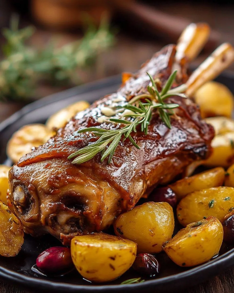 Souris d'agneau braisées avec pommes de terre fondantes