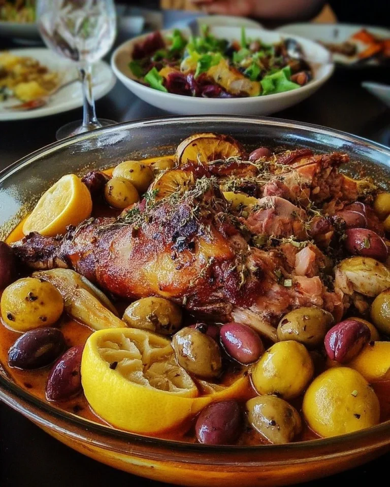 Agneau confit aux olives et citron, plat familial savoureux et réconfortant
