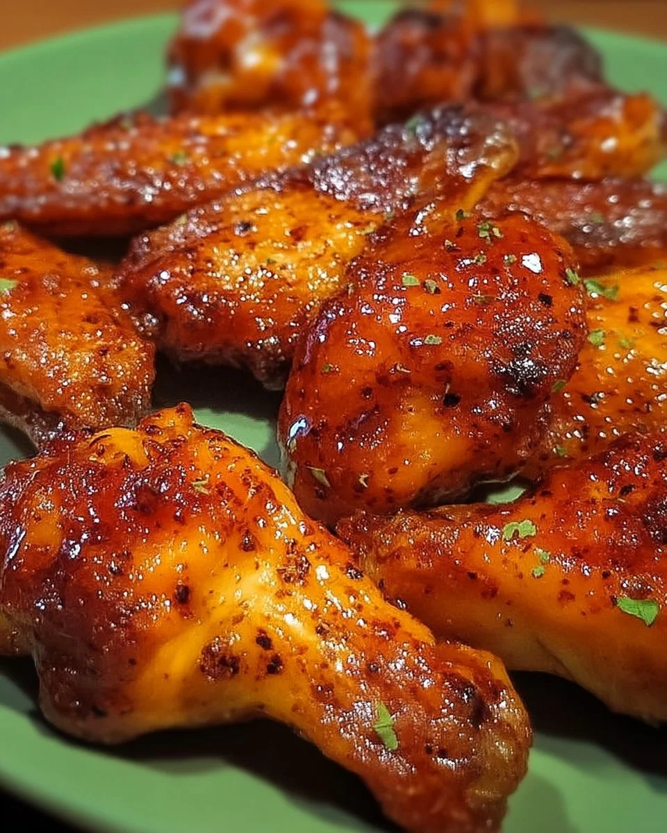 Ailes de poulet caramélisées au miel et paprika sur une assiette