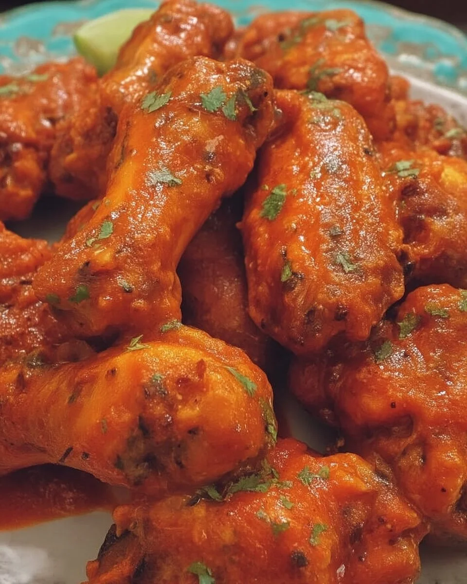 Ailes de poulet sauce Buffalo servies avec une vinaigrette épicée