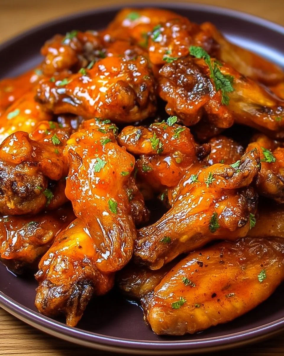 Ailes de poulet en sauce piquante présentées dans un plat savoureux