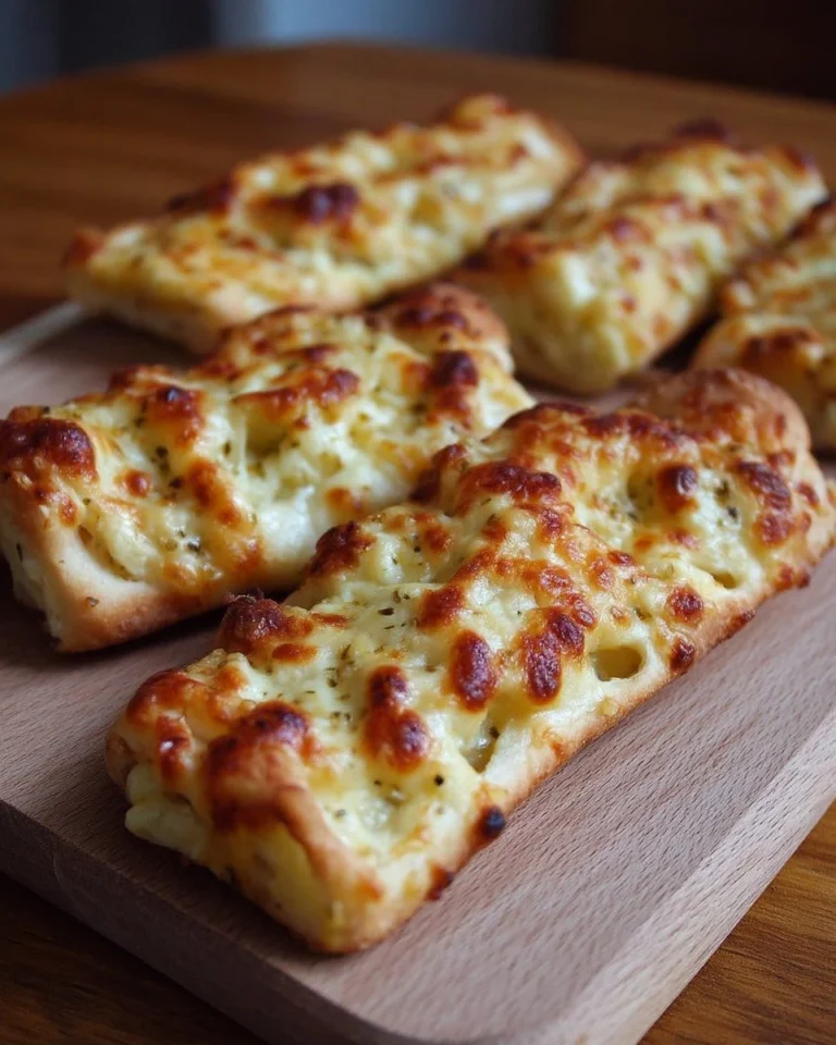 Bâtonnets de pâte à pizza gratinés au fromage dorés et appétissants