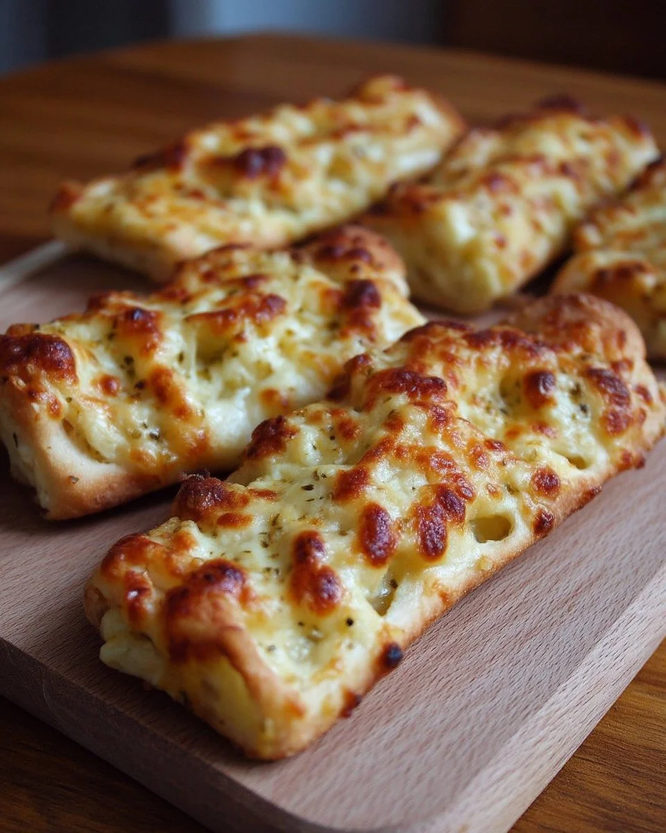 Bâtonnets de pâte à pizza gratinés au fromage dorés et appétissants
