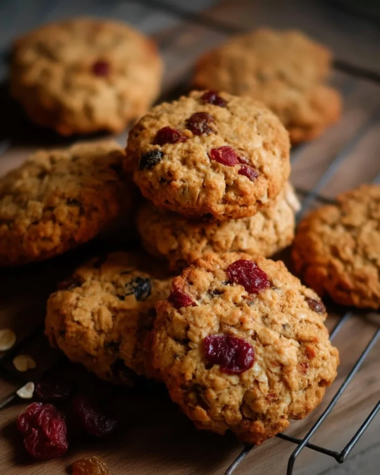 Biscuits à l'avoine aux fruits sur une assiette, visuel savoureux et appétissant.