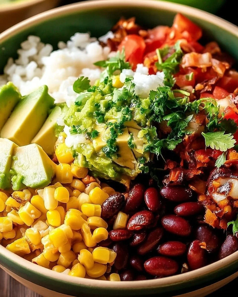 Bol de burrito végétarien avec légumes frais et garnitures savoureuses