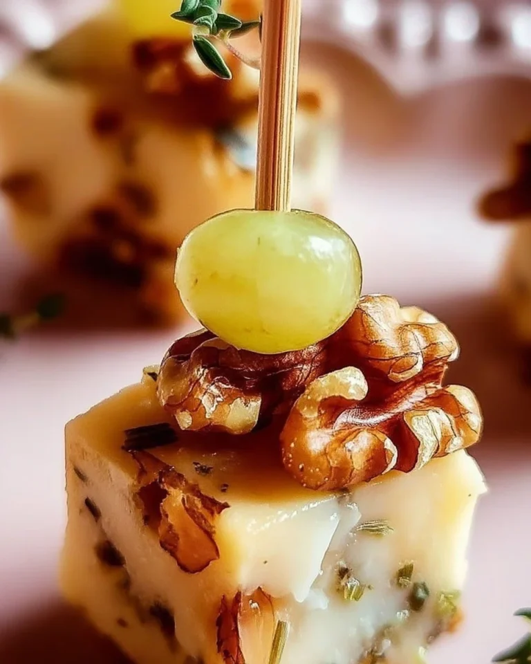 Bouchées au fromage, pomme et noix sur une assiette élégante