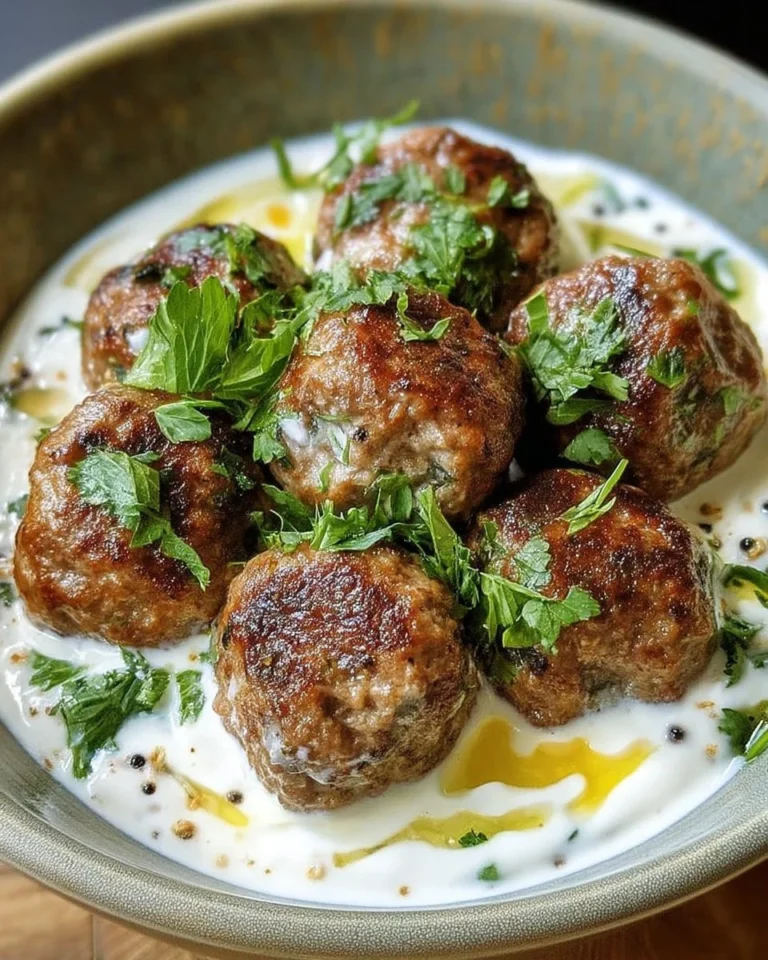 Boulettes de bœuf et d’agneau avec sauce au yaourt sur assiette