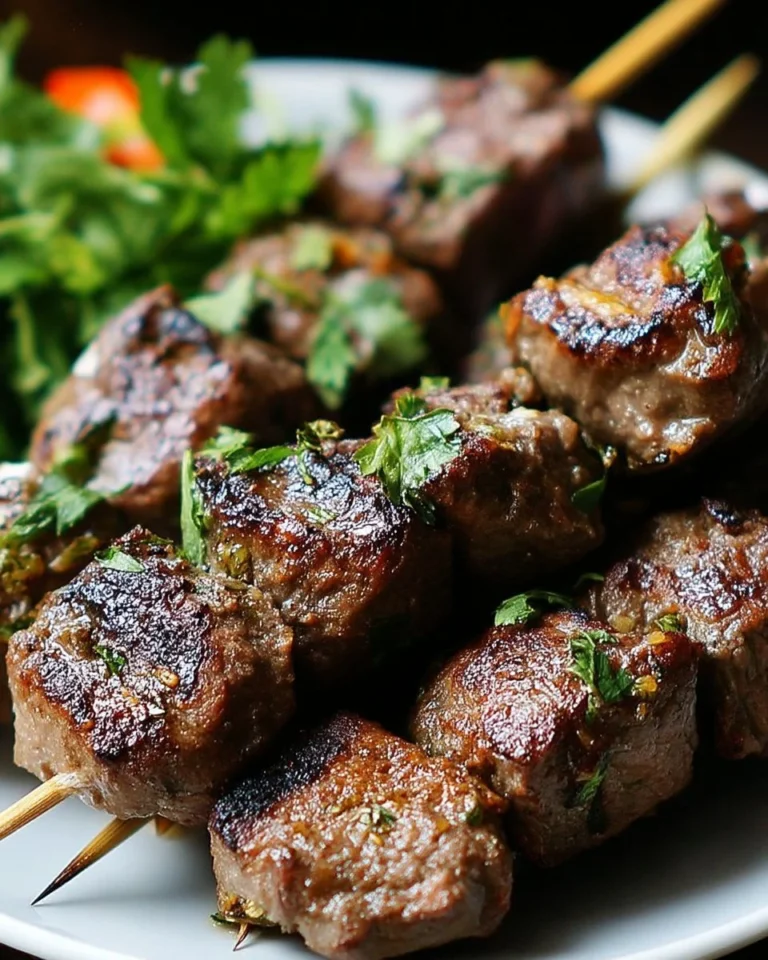 Brochettes d’agneau marinées aux épices marocaines grillées sur un barbecue.