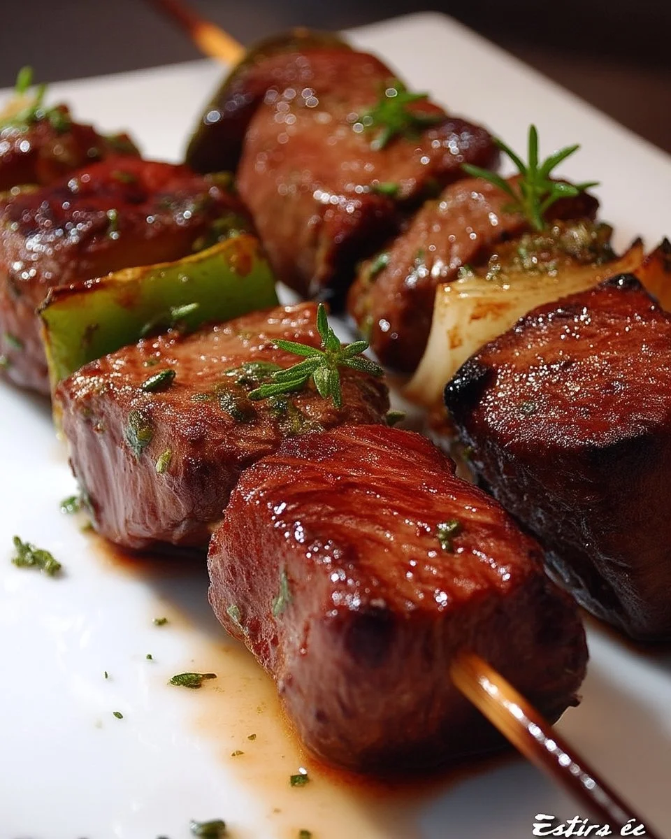 Brochettes de bœuf marinées prêtes à être grillées