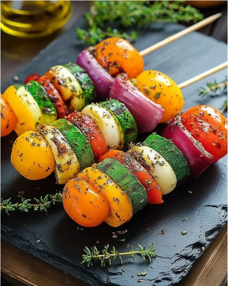 Brochettes de légumes colorées aux couleurs du soleil, idéales pour grillades.