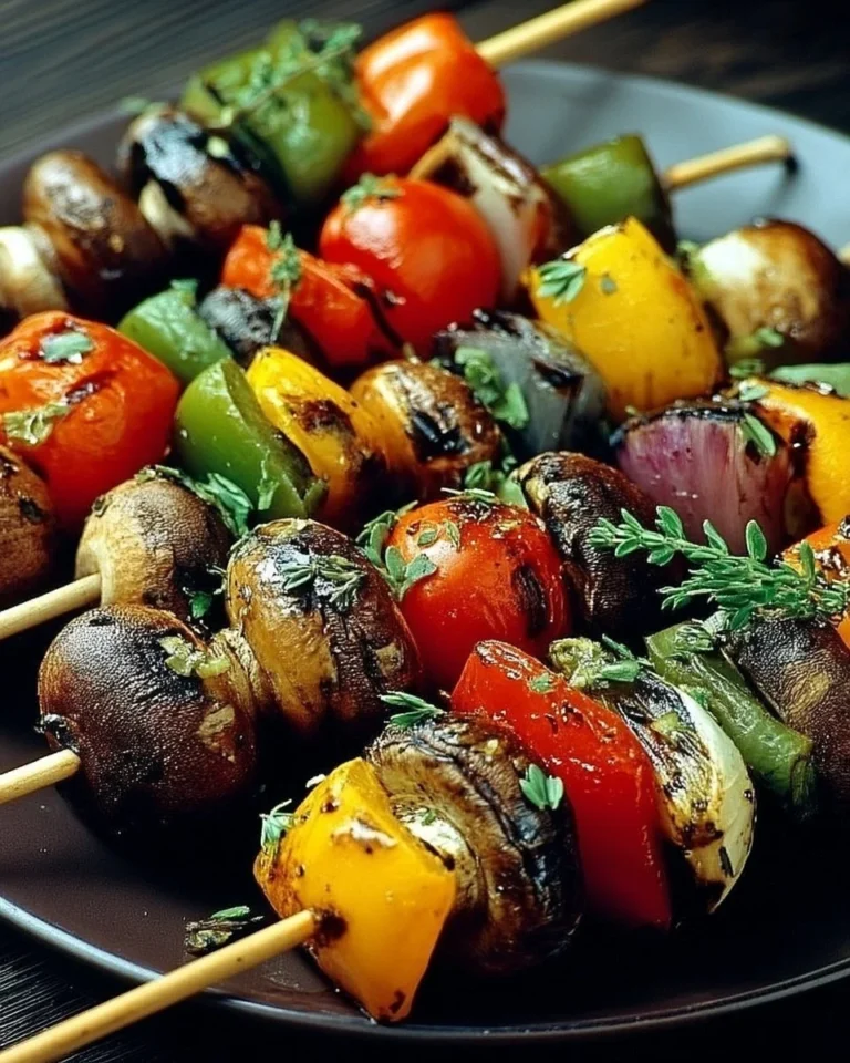 Brochettes de légumes grillés aux herbes fraîches prêtes à être dégustées