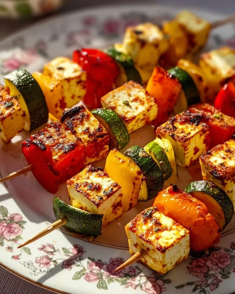Brochettes de paneer marinées avec des légumes colorés et épicés.