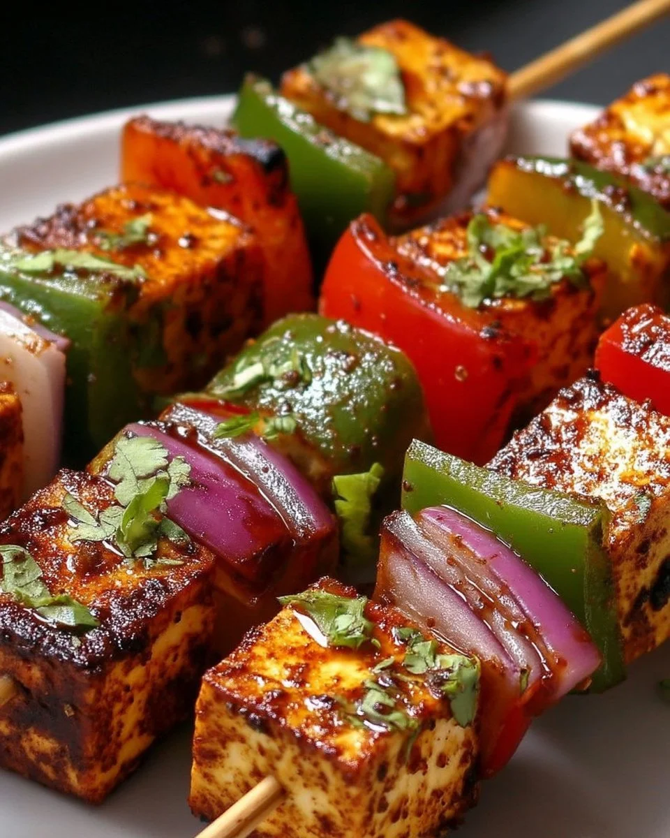 Brochettes de paneer grillé aux légumes croquants