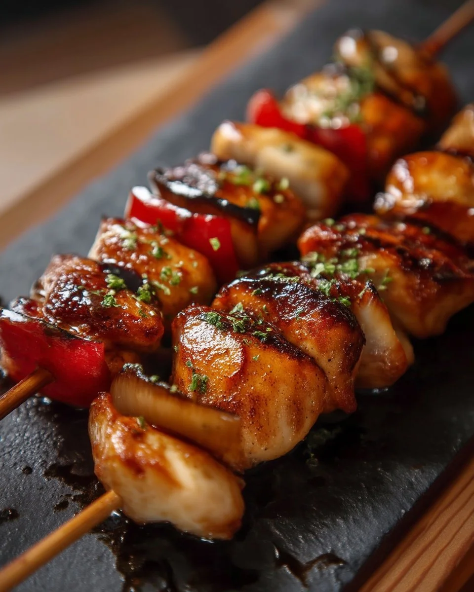 Brochettes de poulet marinées à l'érable sur un barbecue.