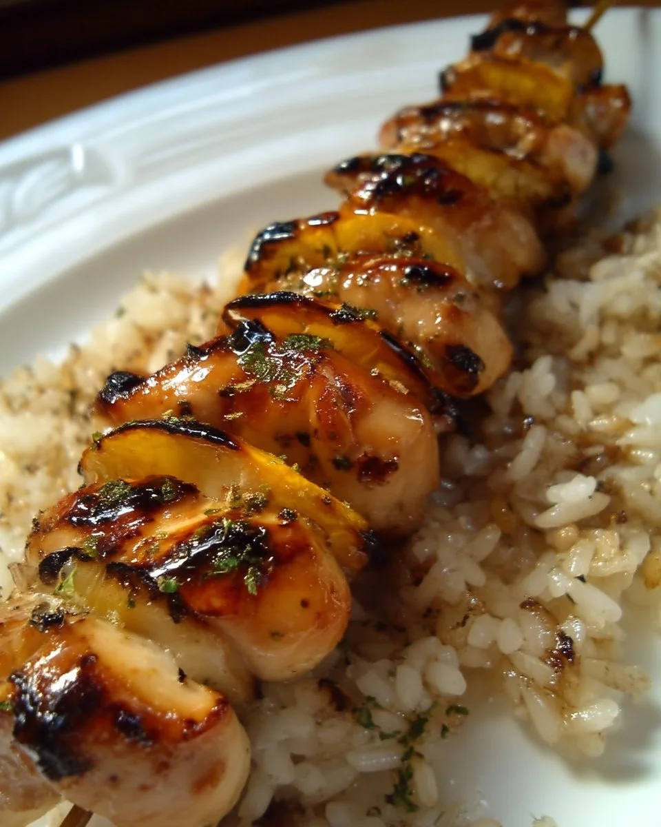 Brochettes de poulet marinées au miel et au citron prêtes à être grillées