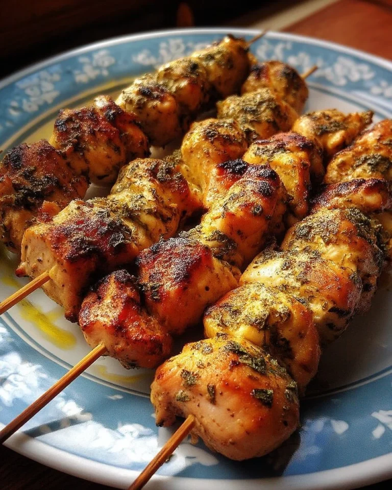 Brochettes de poulet façon tapas prêtes à être dégustées.
