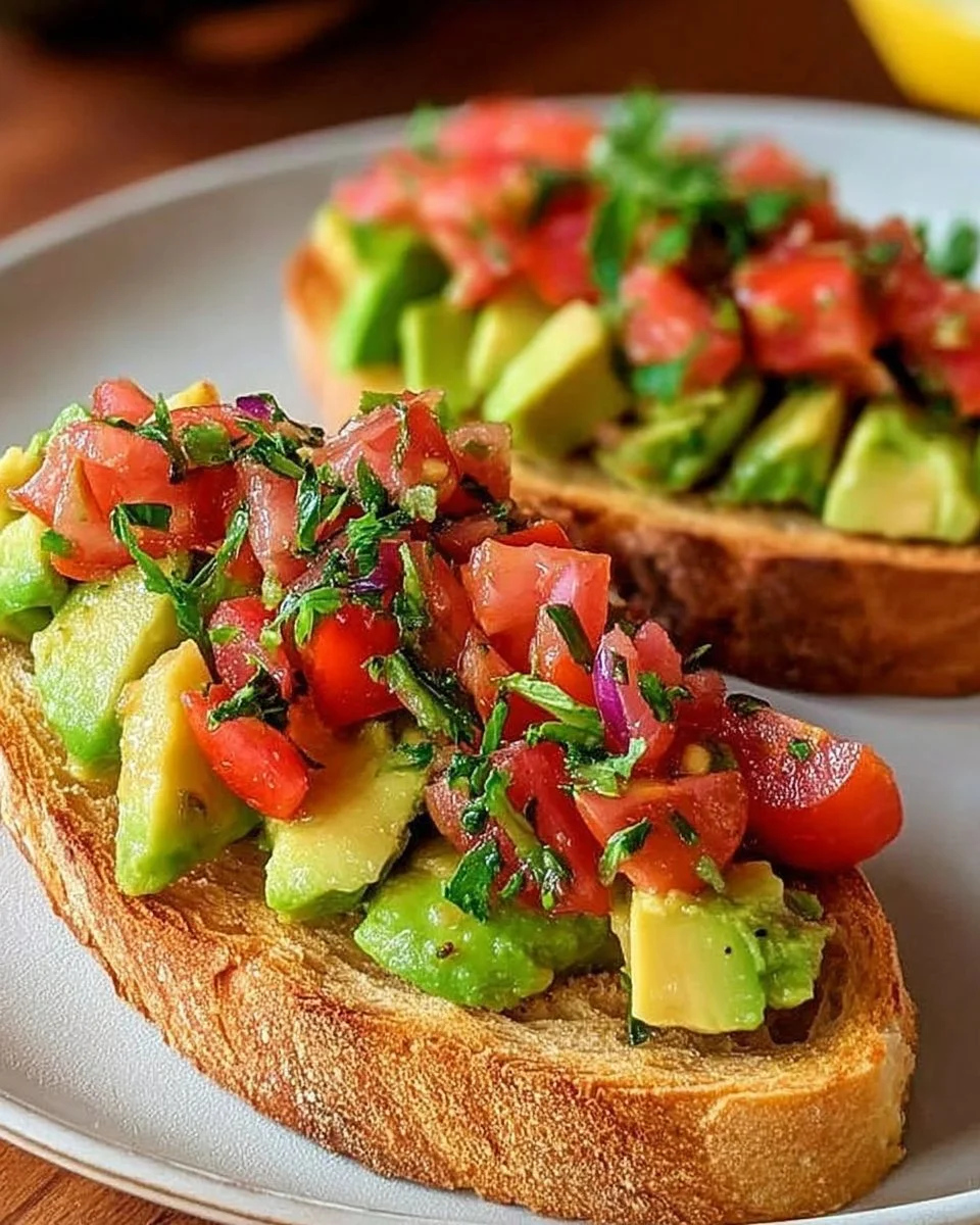 Bruschetta à l'Avocat garnie de tomates et d'herbes fraîches