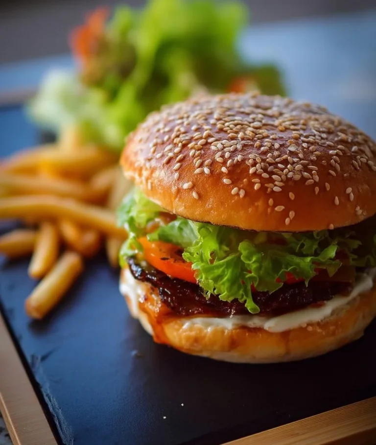 Dégustation d'un Burger Général Tao avec des ingrédients frais et savoureux