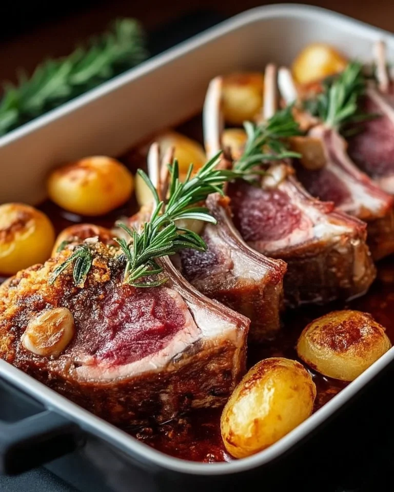 Carré d'Agneau rôti aux pommes de terre et romarin, plat savoureux et élégant