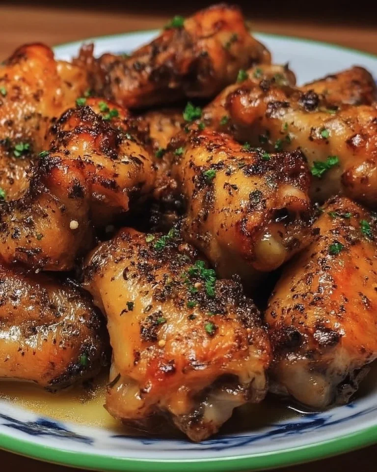 Ailes de poulet croustillantes avec citron et ail prêts à être servis