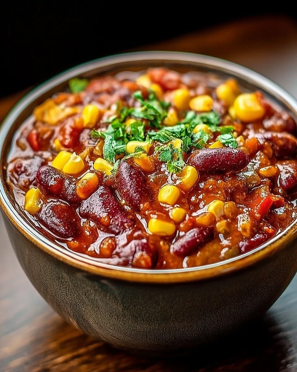 Chili express aux haricots rouges et maïs servi dans un bol savoureux