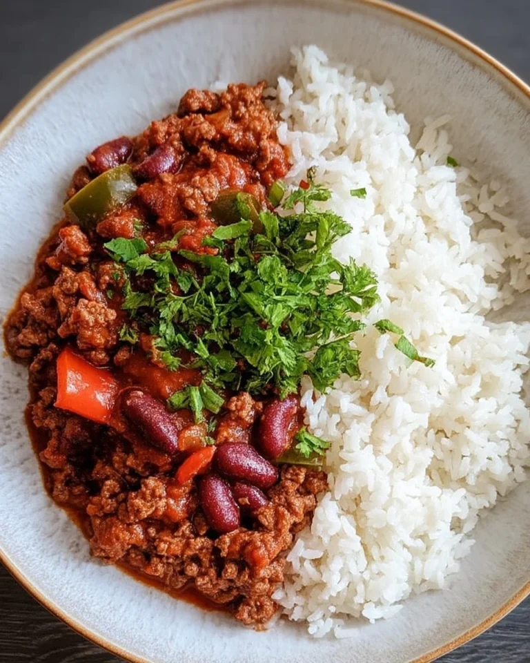 Plat de chili gourmand au bœuf et riz moelleux, un délice réconfortant