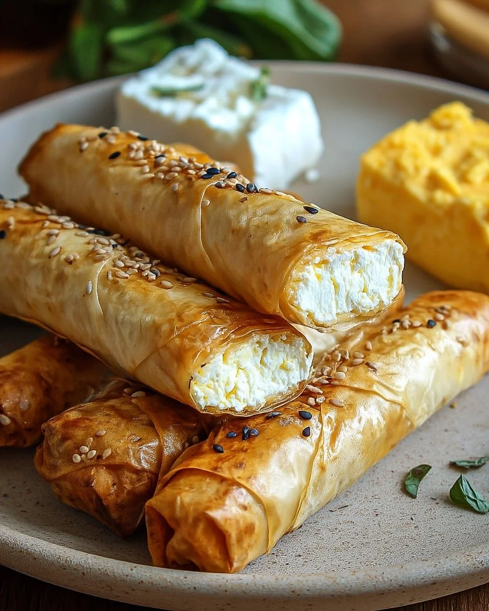 Cigares au fromage grec préparés pour un apéritif savoureux.