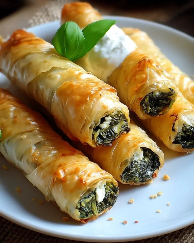 Cigares aux épinards et fromage de chèvre dorés, prêts à déguster.