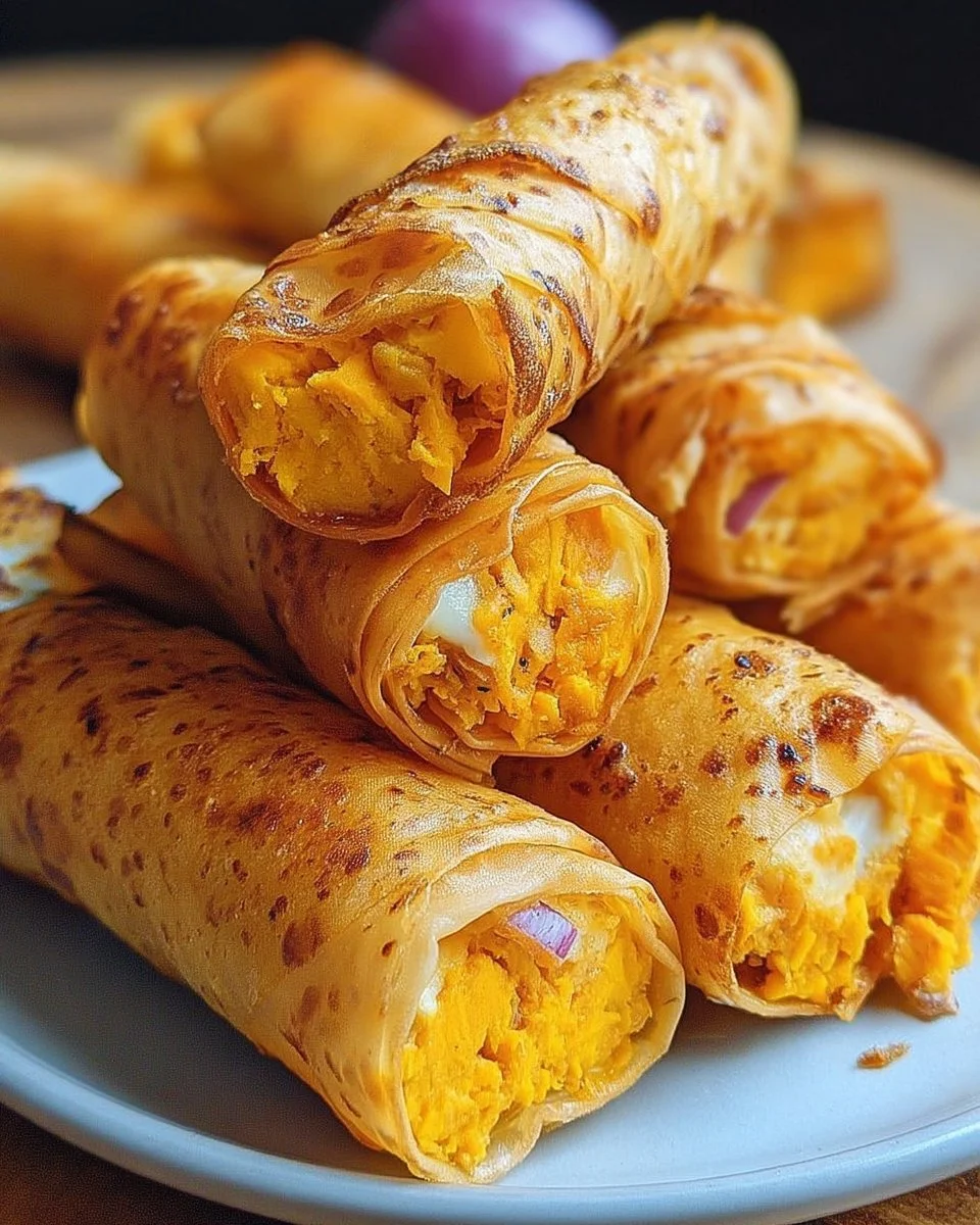 Cigares de patate douce et fromage présentés sur une assiette
