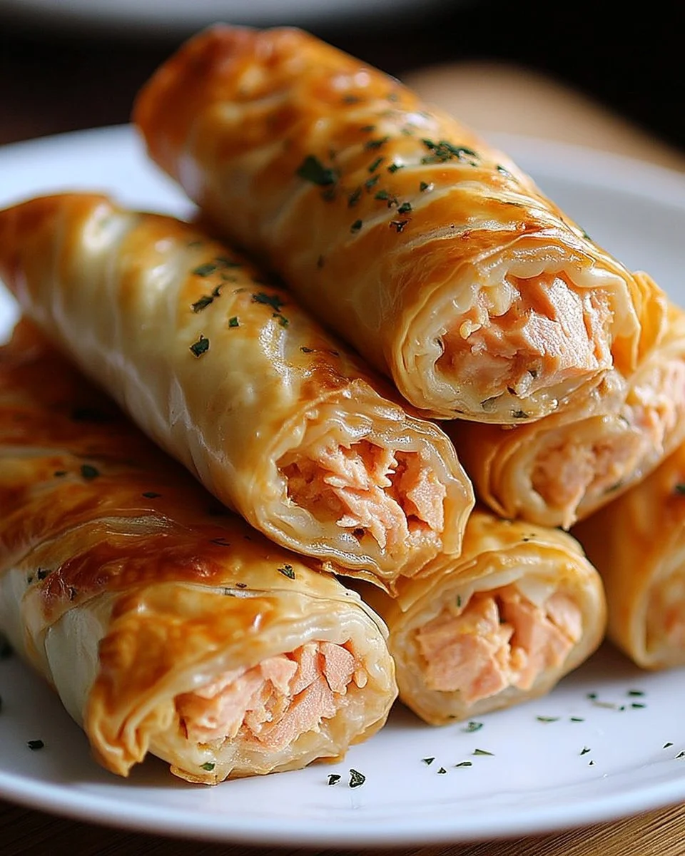 Cigares de thon garnis de fromage sur une assiette