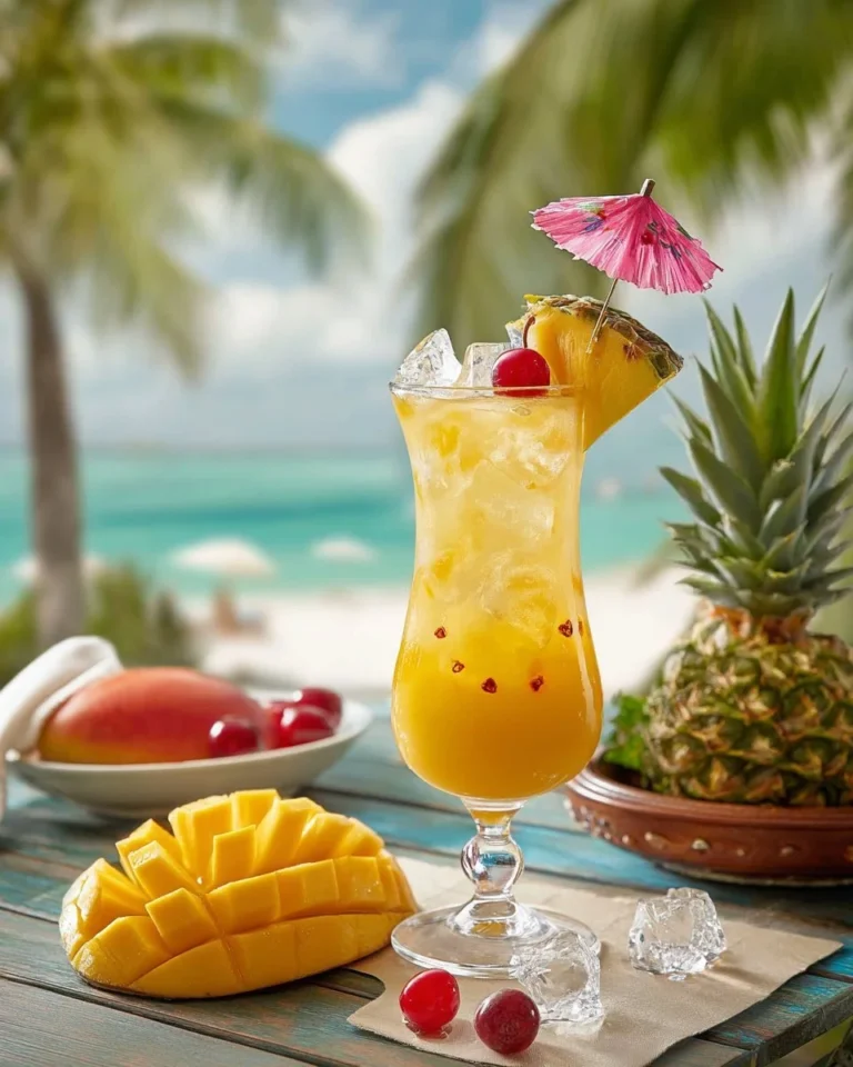 Cocktail tropical mangue-ananas, un mélange rafraîchissant de fruits exotiques.