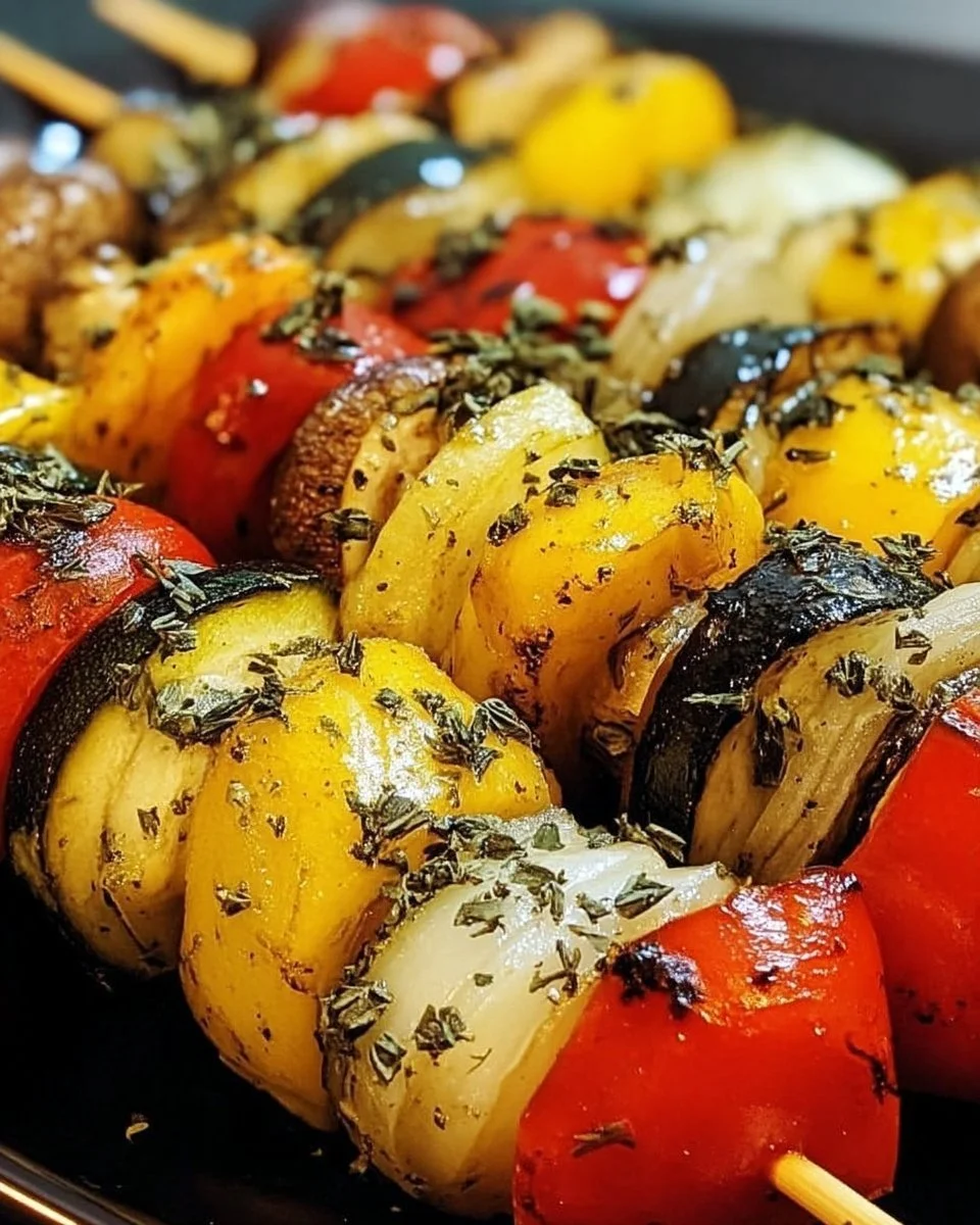 Brochettes colorées de légumes frais et sains sur une assiette