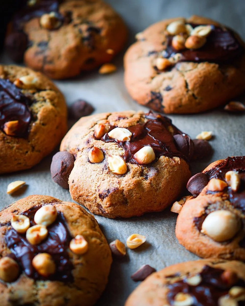 Cookies aux Chocolat avec des noisettes et praliné, croustillants et savoureux.