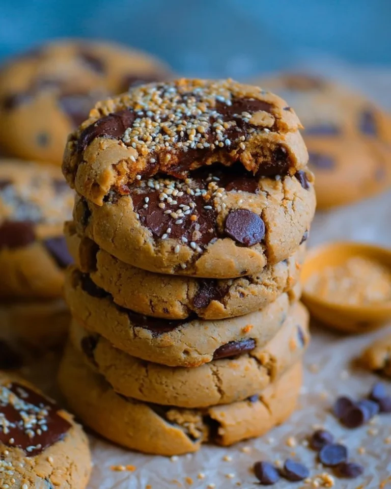 Cookies au tahini et pépites de chocolat sur une assiette.