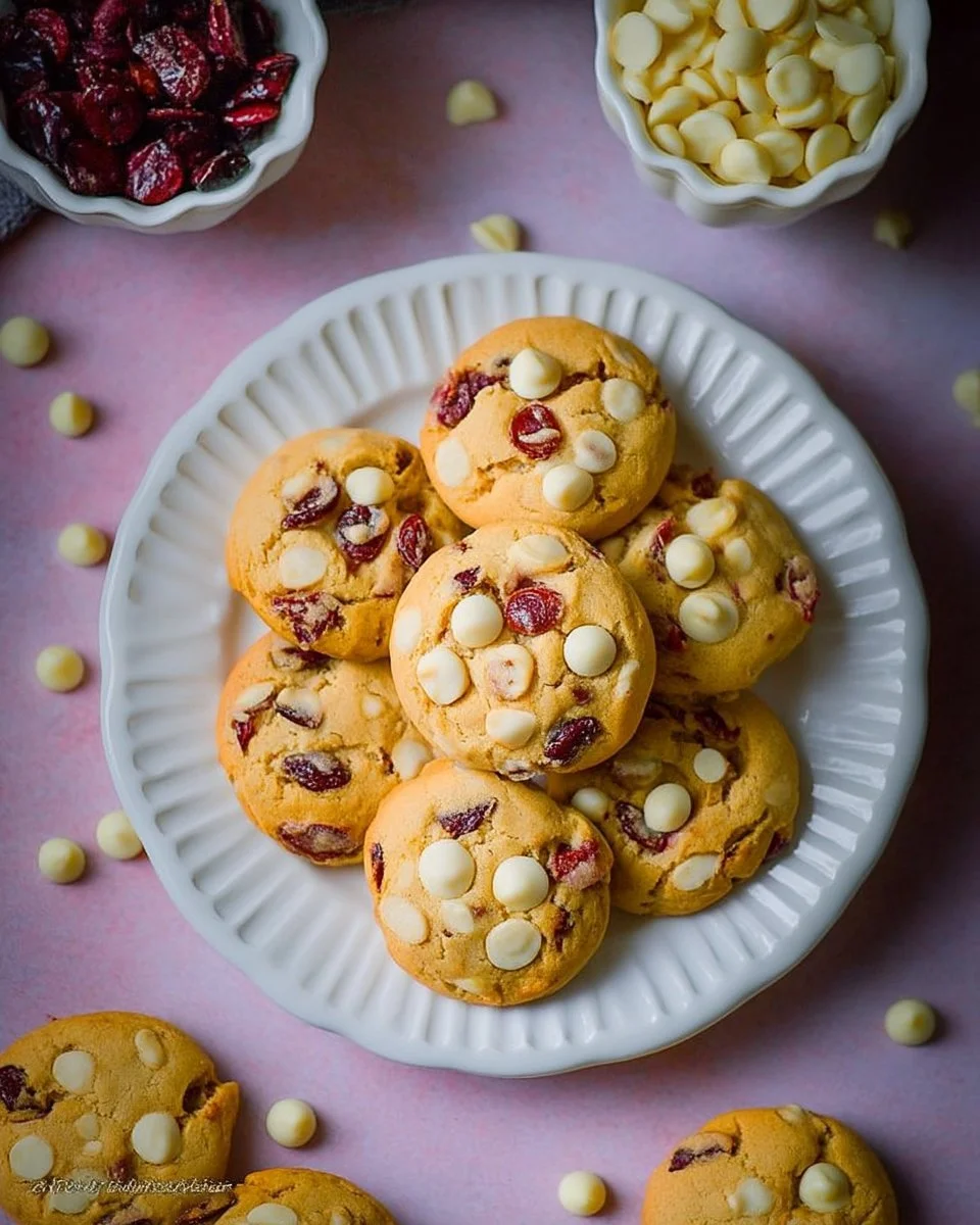 Cookies avec chocolat blanc, canneberges et noix de macadamia sur une assiette