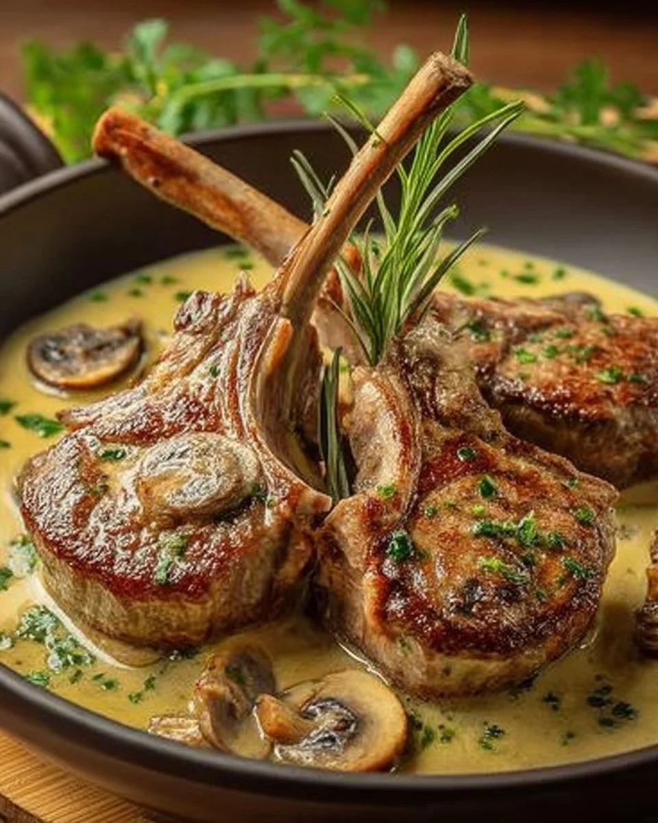 Côtelettes d'agneau à la sauce aux champignons à l'ancienne, plat gastronomique.