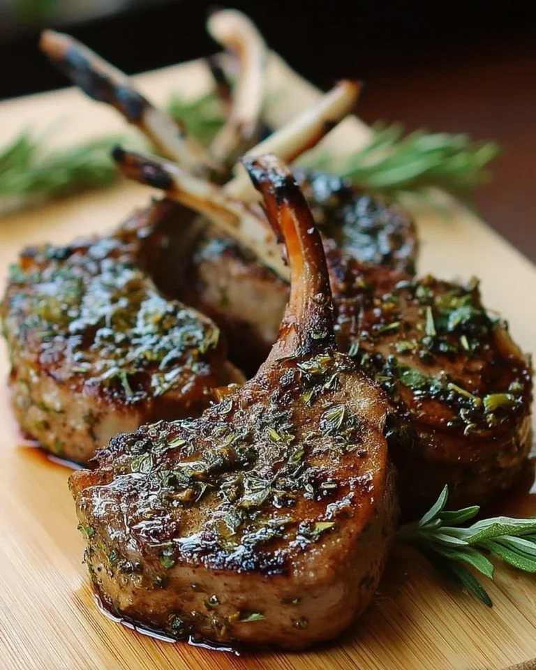 Côtelettes d'agneau aux herbes de Provence prêtes à servir.