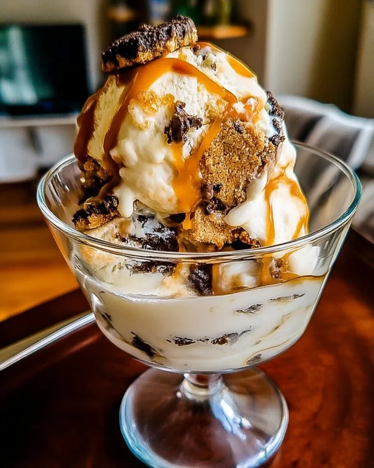 Coupe glacée vanille, caramel et biscuits croustillants