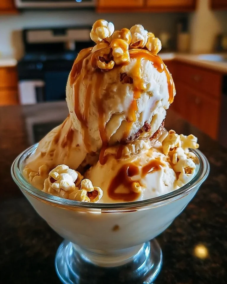 Coupe glacée vanille, caramel et popcorn croustillant