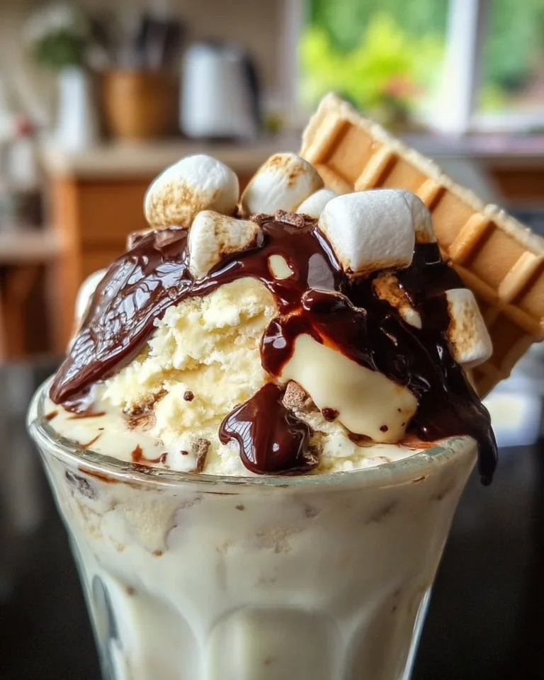 Coupe glacée vanille avec chocolat chaud et marshmallows