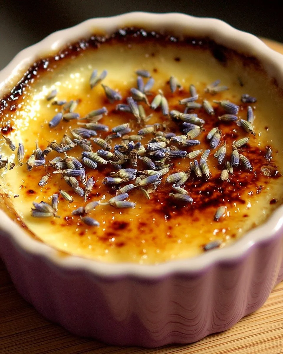 Crème brûlée florale garnie de fleurs comestibles