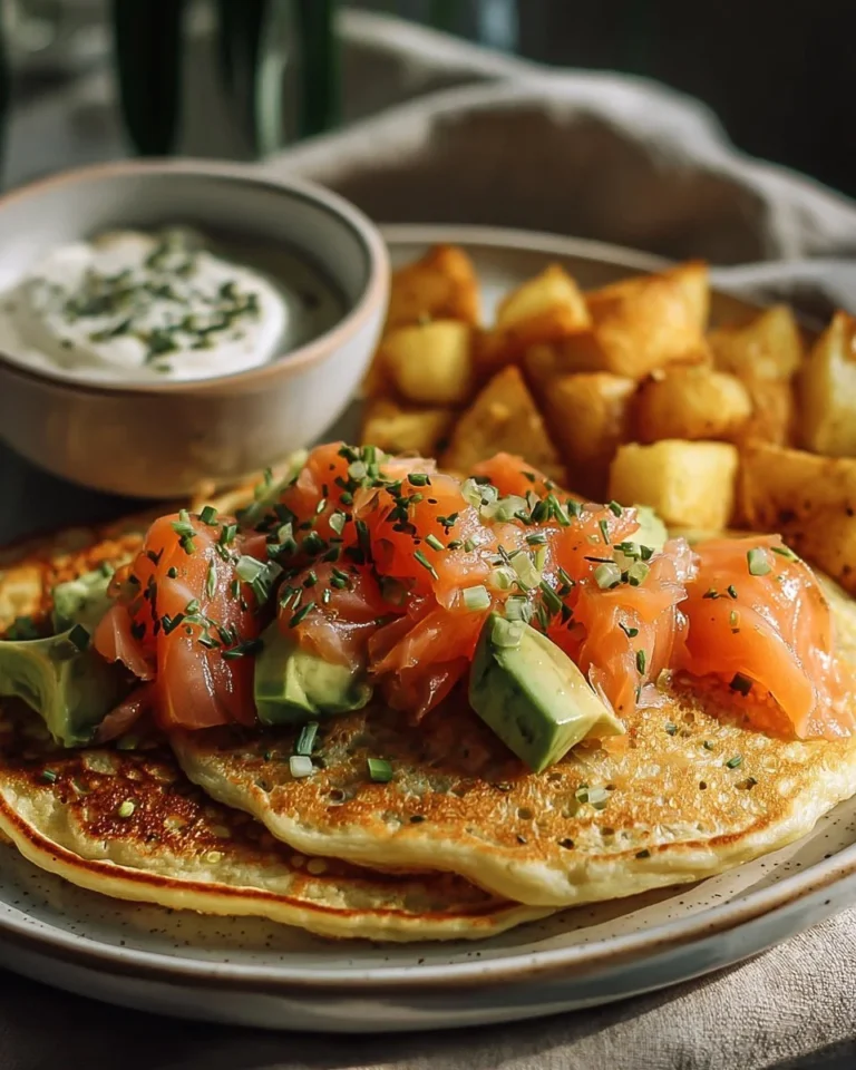 Crêpe au saumon fumé, avocat et fromage frais garnie et appétissante