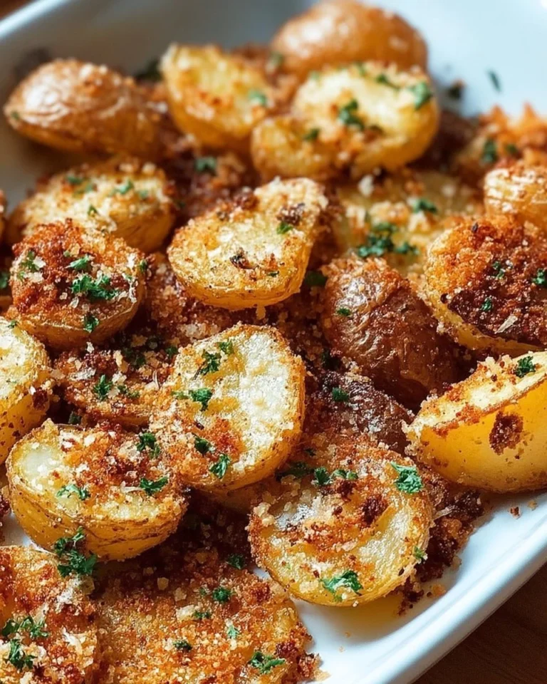 Pommes de terre croustillantes à l'ail, parmesan et chapelure, prêtes à servir.
