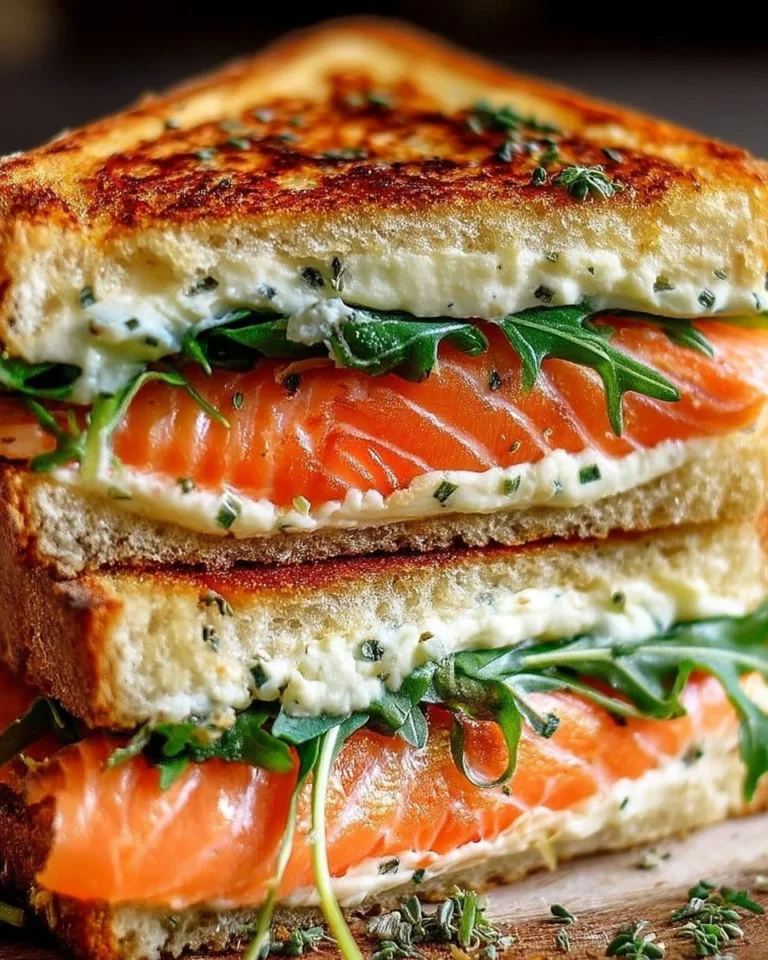 Croque au saumon fumé prêt à être dégusté, plat savoureux et réconfortant.