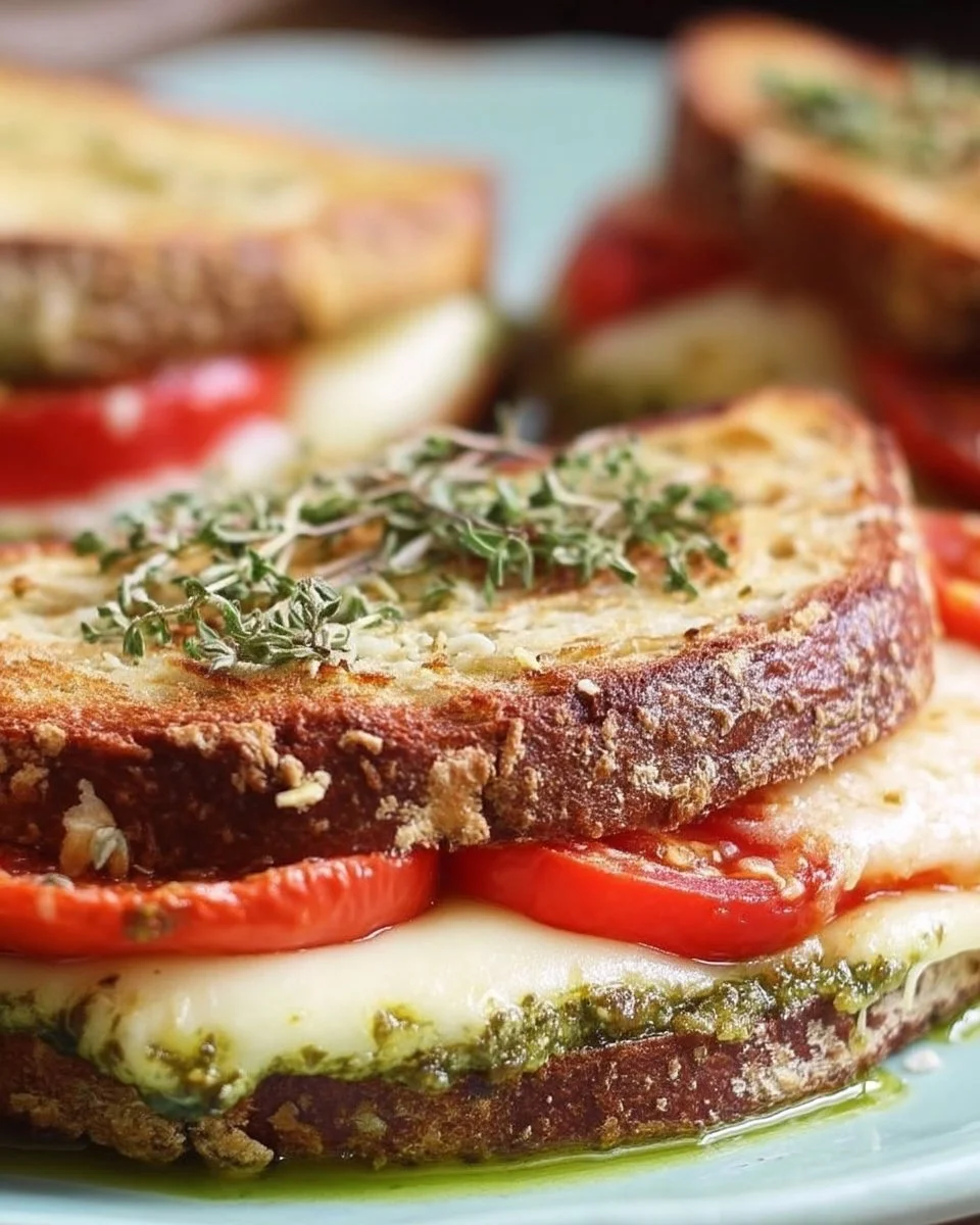 Croque Pesto avec tomate et fromage, un plat savoureux et réconfortant