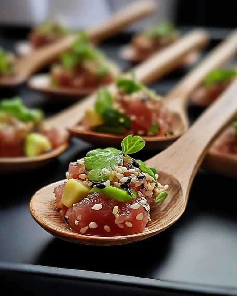 Cuillères apéritives de tartare de thon au sésame