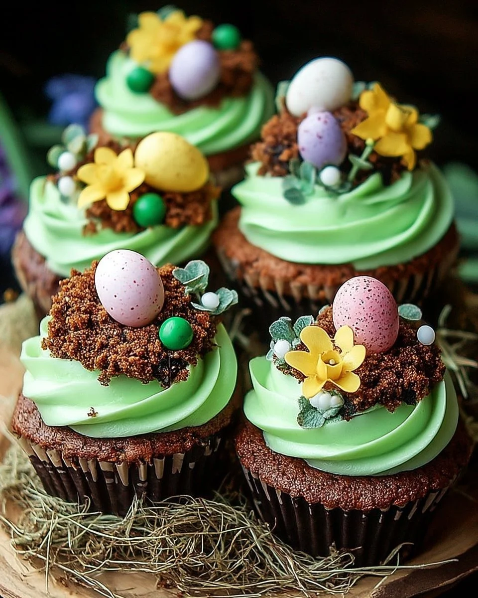 Cupcakes colorés inspirés du Jardin de Pâques décorés de fleurs et de motifs printaniers